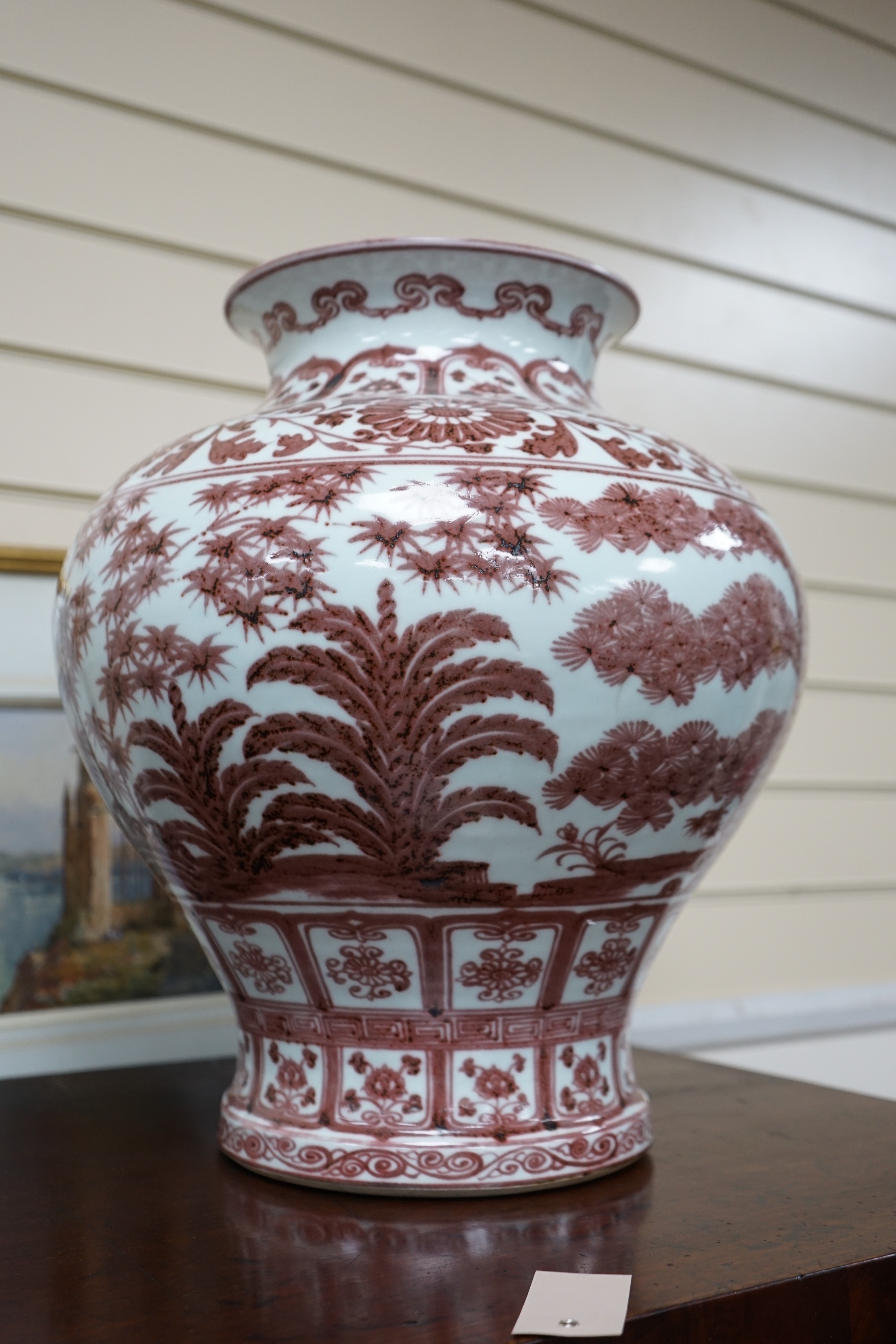 A large Chinese underglaze copper red vase, 43cm high